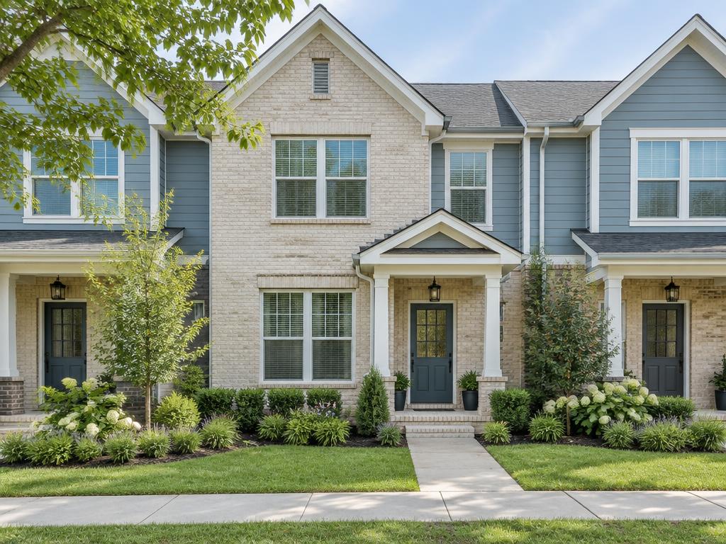 Illustrative row of residential townhomes